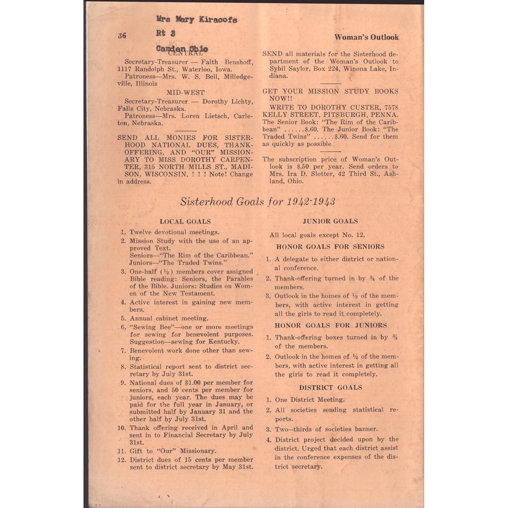 Vintage Woman's Outlook Magazine Nov 1942 Indiana W.M.S. Religious Periodical - Picture 2 of 2